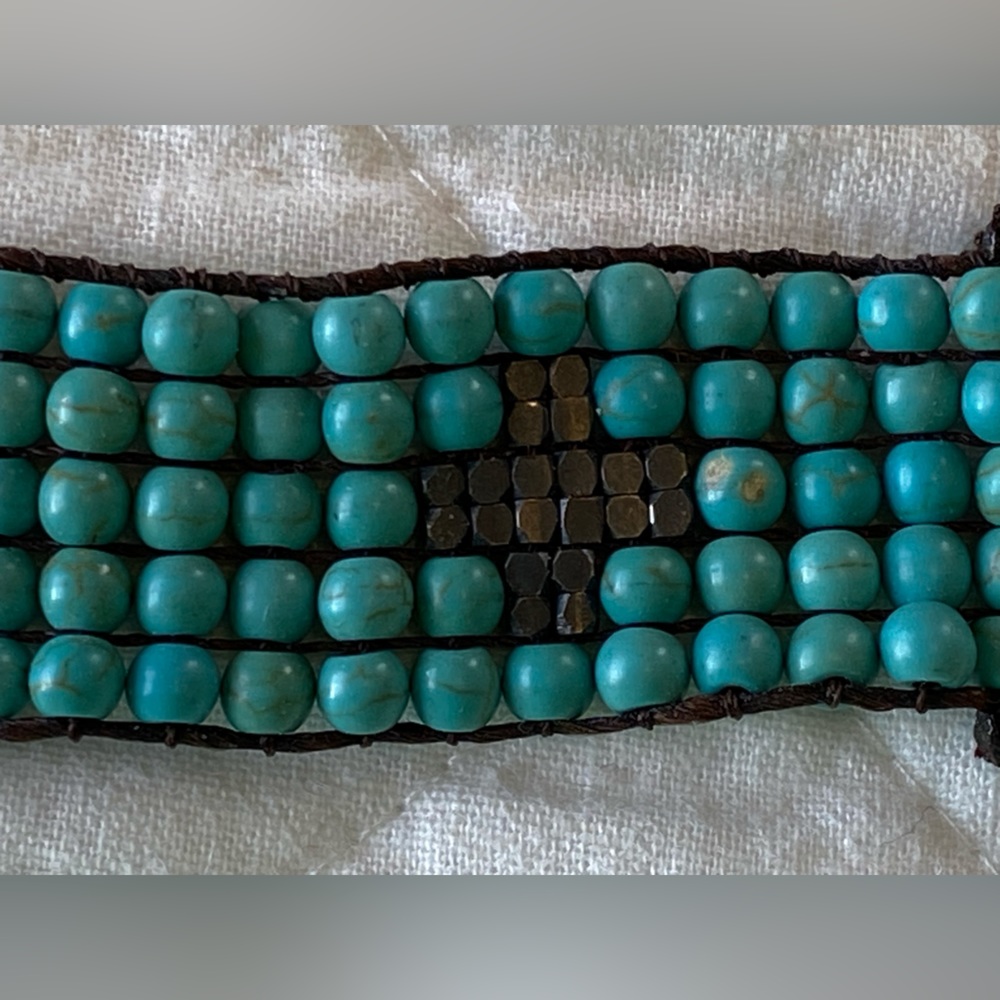 Love Heals Turquoise and Pyrite Beaded Bracelet - Picture 7 of 7